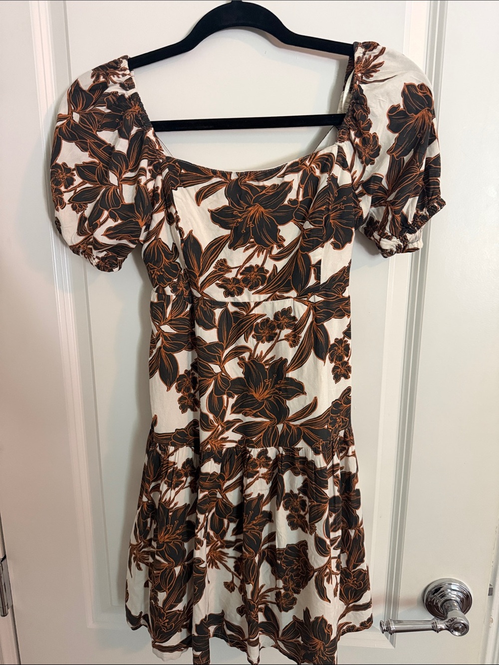 Japna Cream Mini Dress with Brown Floral Print
